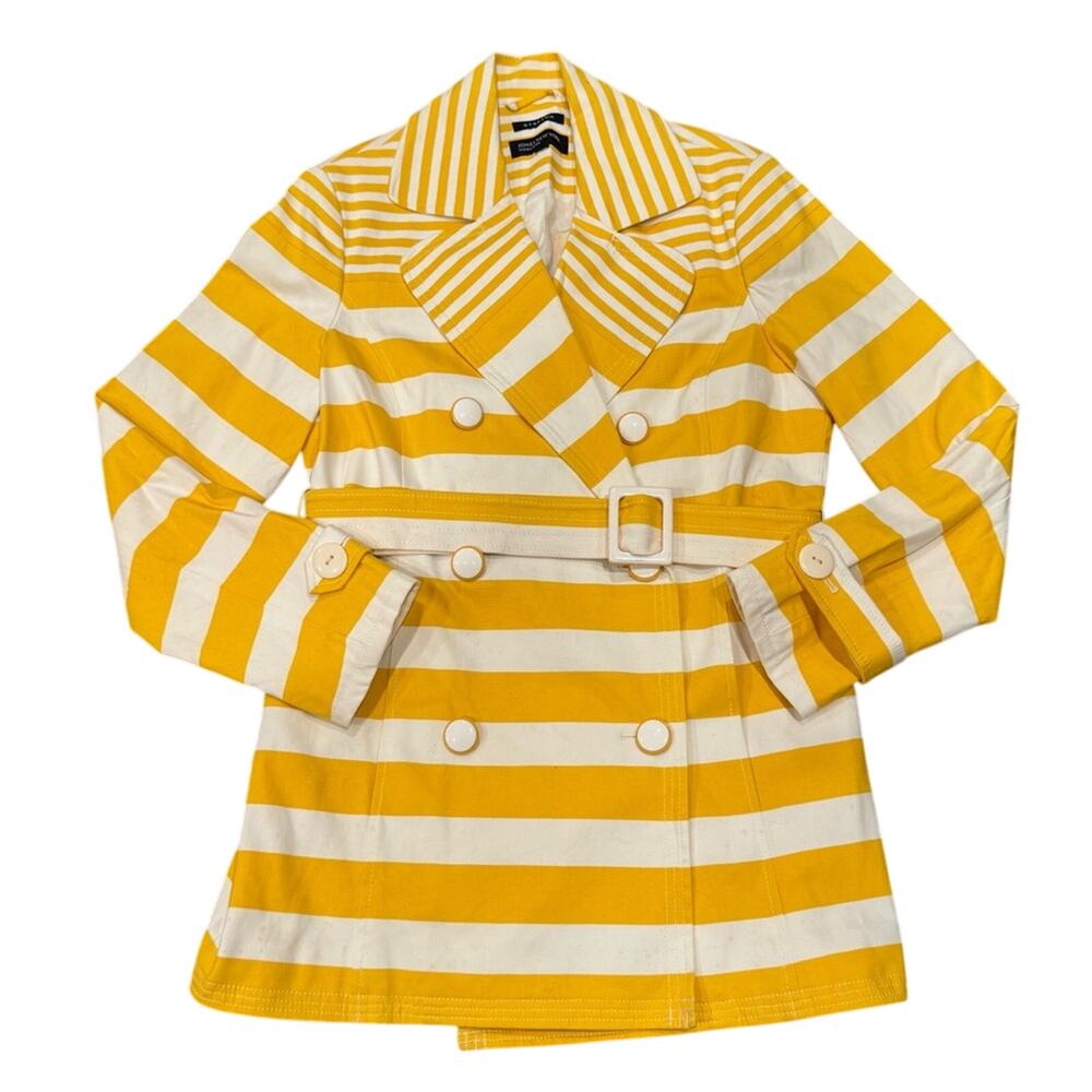 Jones New York Signature Stretch Double Breasted Striped Short Trench Coat M